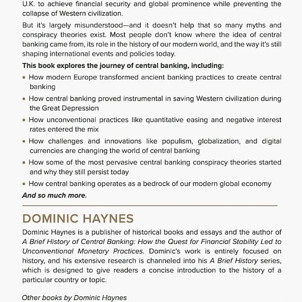 Buy A Brief History Of Central Banking By Dominic Haynes | Books of ...